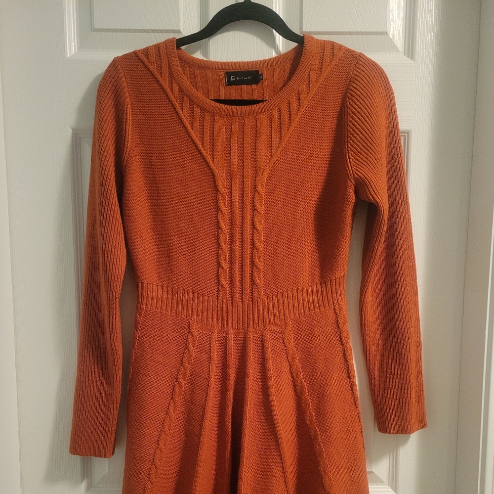 Burnt Orange knitted crewneck dress